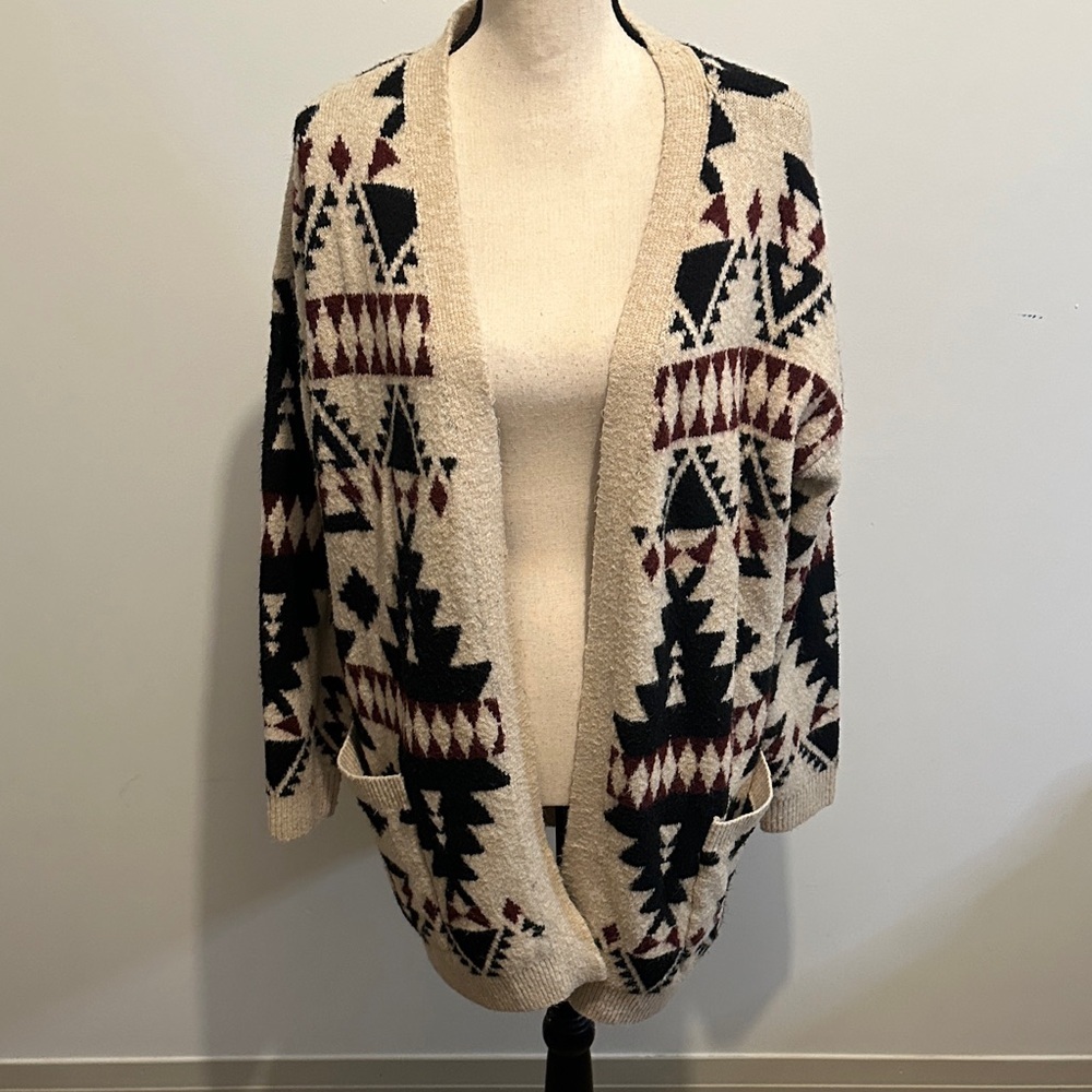 Lucky Brand Southwestern Aztec Print Open Front Cardigan Nordic Boho
